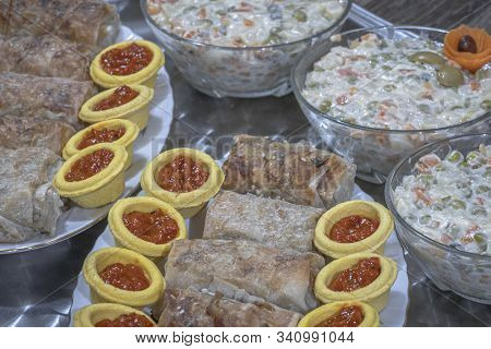 Late Russian Salad With Potato Pie And Aubergine Stuffing