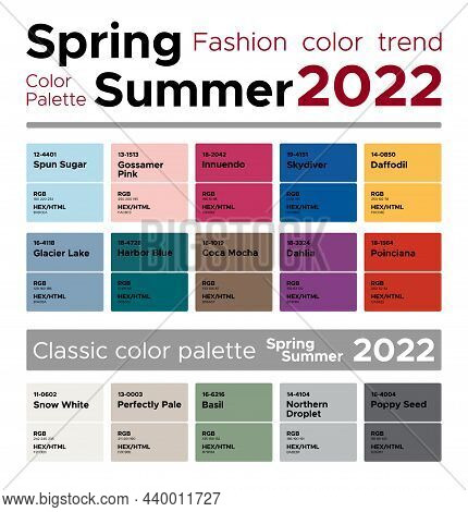 Fashion Color Trends Spring Summer 2022. Palette Fashion Colors Guide With Named Color Swatches, Rgb