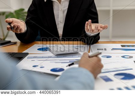 People Explaining Information From Documents, Business People Meeting Together On Finance Topics, Th