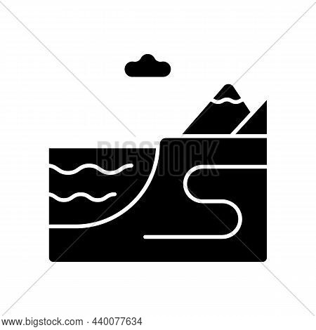 Coastal Land Black Glyph Icon. Sea And Ocean Shore. Coastline. Ground Bordering With Water. Marine E