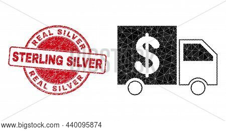 Low-poly Triangulated Banking Delivery 2d Illustration, And Real Silver Sterling Silver Dirty Stamp 
