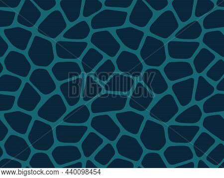 Abstract Dark Blue Seamless Pattern. Plant Biological Cell Artwork Background. Vector Illustration.