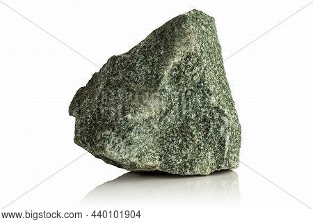 Stone, A Rough, Untreated Piece Of Jadeite On A Glossy White Background