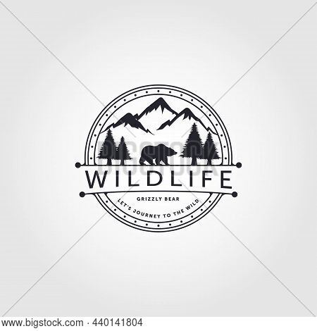 Wildlife, Grizzly Bear Walk Logo Vector Symbol Illustration Design