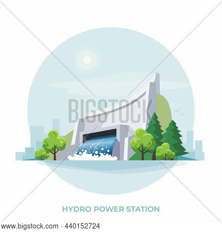 Hydroelectric Clean Power Plant Station Factory. Renewable Green Sustainable Hydropower Energy Gener