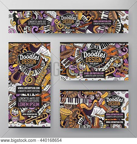 Cartoon Vector Doodle Set Of Music Classic Corporate Identity Templates. Colorful Funny Banners, Id 