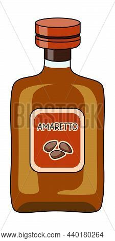 Classic Amaretto Italian Sweet Almond Liquor In A Bottle. Doodle Cartoon Hipster Style Vector Illust