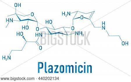 Plazomicin Antibiotic Drug Molecule, Aminoglycoside Class. Skeletal Formula.