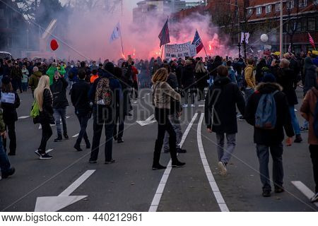 07 November 2021, Hague, Netherlands, Malieveld, Protest Against Government Measures For Preventing 