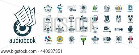 A Set Of Vector Audiobook Logos On A White Background