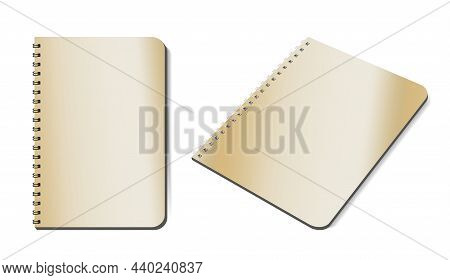 The Mockup Of A Notebook On A Spring Is An Isolated Illustration On A White Background. The Template