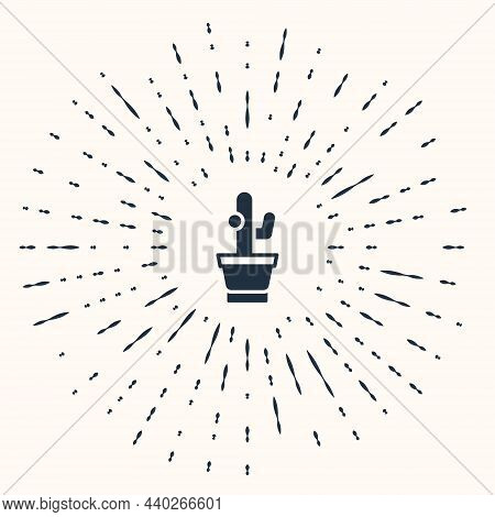 Grey Cactus And Succulent In Pot Icon Isolated On Beige Background. Plant Growing In A Pot. Potted P