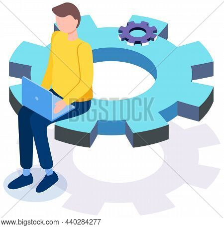 Operating System Maintenance For Web Design. Adjusting App, Setting Options, Repair, Fixing. Man Wit