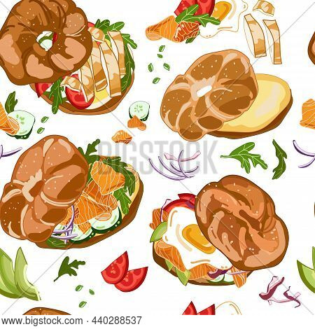 Bagel Seamless Pattern On A White Background.vector Illustrationation