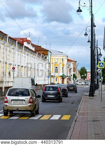 Ribinsk, Russia - August, 9, 2021: street in a center of Ribinsk, Russia