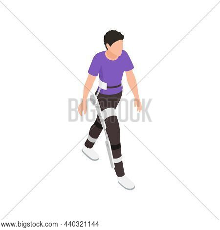 Exoskeleton Bionics Isometric Composition With Isolated Charater Of Man Walking In Exoskeleton Bioni
