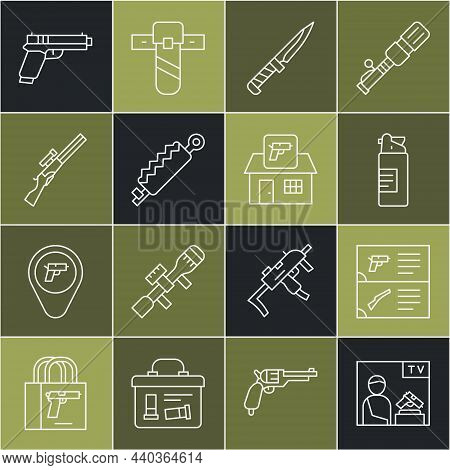 Set Line Advertising Weapon, Weapon Catalog, Weapons Oil Bottle, Military Knife, Trap Hunting, Hunti