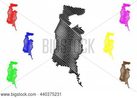 Bishnupur District (manipur State, Republic Of India) Map Vector Illustration, Scribble Sketch Bishn