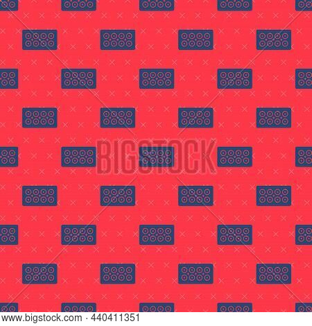 Blue Line Skateboard Wheel Icon Isolated Seamless Pattern On Red Background. Skate Wheel. Vector