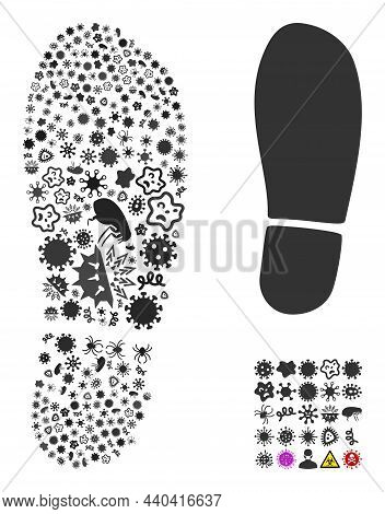 Vector Infection Boot Footprint Icon Composition Of Contagious Items. Boot Footprint Collage Is Done