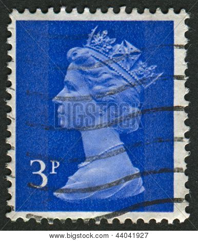 UK-เซอร์กา 1971:A แสตมป์ที่พิมพ์ในประเทศอังกฤษแสดงรูปของ Elizabeth II เป็นพระมหากษัตริย์รัฐธรรมนูญของ 16 
