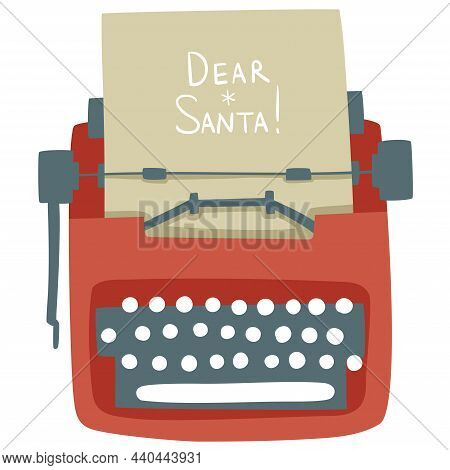 Cute Minimal Illustration With Red Typewriter And Letter To Santa Top View