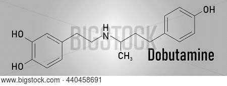 Dobutamine Sympathomimetic Drug Molecule. Skeletal Formula. Chemical Structure
