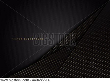 Abstract Stripes Golden Lines Diagonal Overlap On Black Background. Luxury Stryle. Vector Illustrati