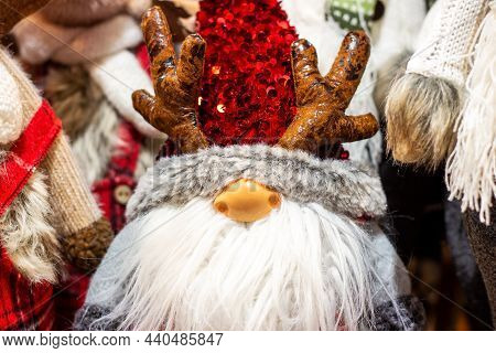 Colorful Christmas Gnome From Nordic Folklore (nisse, Tomte, Tonttu, Tomtenisse) Doll With Red Hat, 