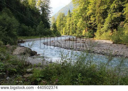 View Of The Trettach River Near Oberstdorf In The Allgäu