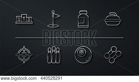Set Line Award Over Sports Winner Podium, Target, Stone For Curling Game, Billiard Pool Snooker Ball