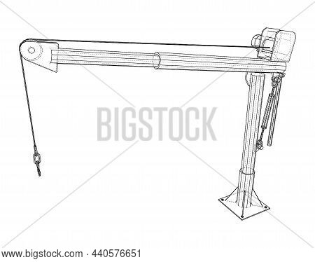 Davit Or Crane For Boat. 3d Illustration. Wire-frame Style