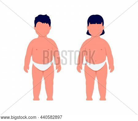 Children Overweight, Boy And Girl Obesity, Harbinger Of Diabetes. Check Health. Excess Weight. Vecto