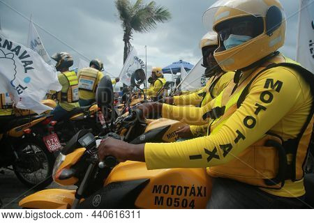 Motorcycle Taxi Driver During A Protest In Salvador