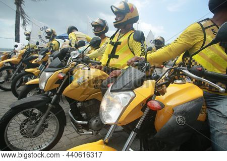 Motorcycle Taxi Driver During A Protest In Salvador