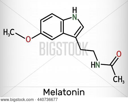 Melatonin Molecule, Hormone That Regulates Sleep And Wakefulness. Skeletal Chemical Formula. Vector 
