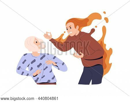Angry People Quarreling. Conflict Between Aggressive Women In Anger And Rage. Fight Of Annoyed Irrit