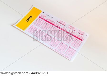 Turku, Finland - August 4, 2021: Finnish Veikkaus Lotto Lottery Ticket.