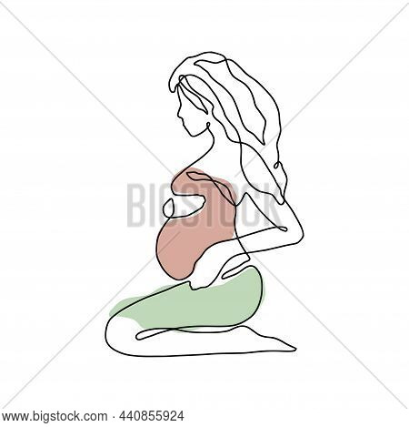 One Line Abstract Illustration - Single Linear Pregnant Woman Art