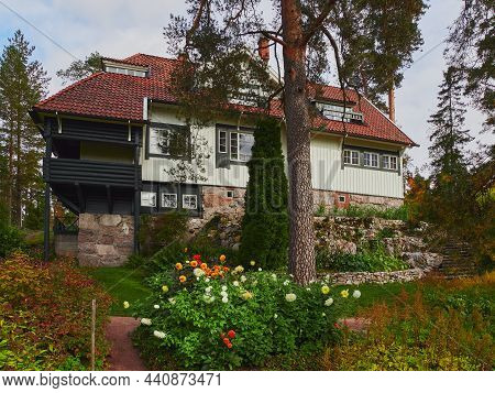 Garden Near House In Ainola Of Finnish Composer Villa In Jarvenpaa In Autumn.