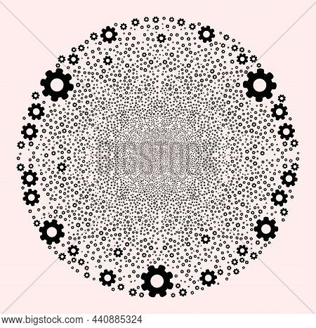 Gear Wheel Fireworks Spheric Cluster. Object Pattern Is Constructed From Random Gear Wheel Icons As 