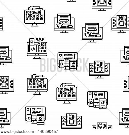Software Program Development Vector Seamless Pattern Thin Line Illustration