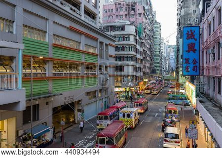Mong Kok, Hong Kong 04 November 2021: Hong Kong city  street at night