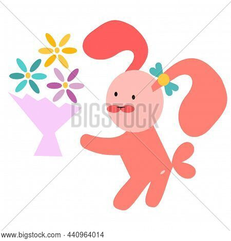 Rabbit With A Bouquet. Give Flowers. Rabbit