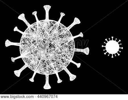 Bright Network Covid-19 Virus With Lightspots On A Black Background. Light Vector Mesh Based On Covi