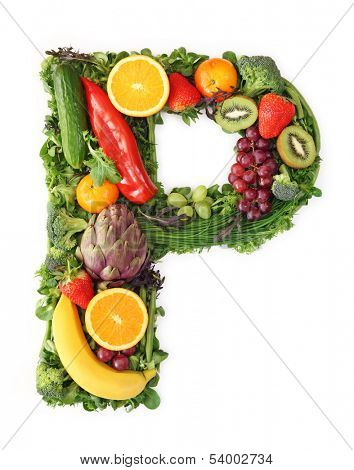 Fruit and vegetable alphabet - letter P