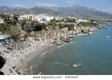 The Beach Of Nerja In Spain.