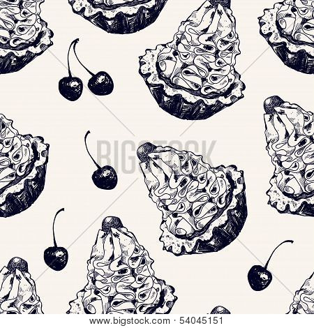 Colored Background With Cake And Cherry