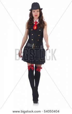 Young woman gangste isolated on white