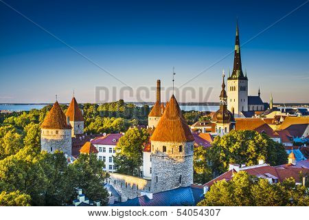 Dawn in Tallinn, Estonia at the old city from Toompea Hill.